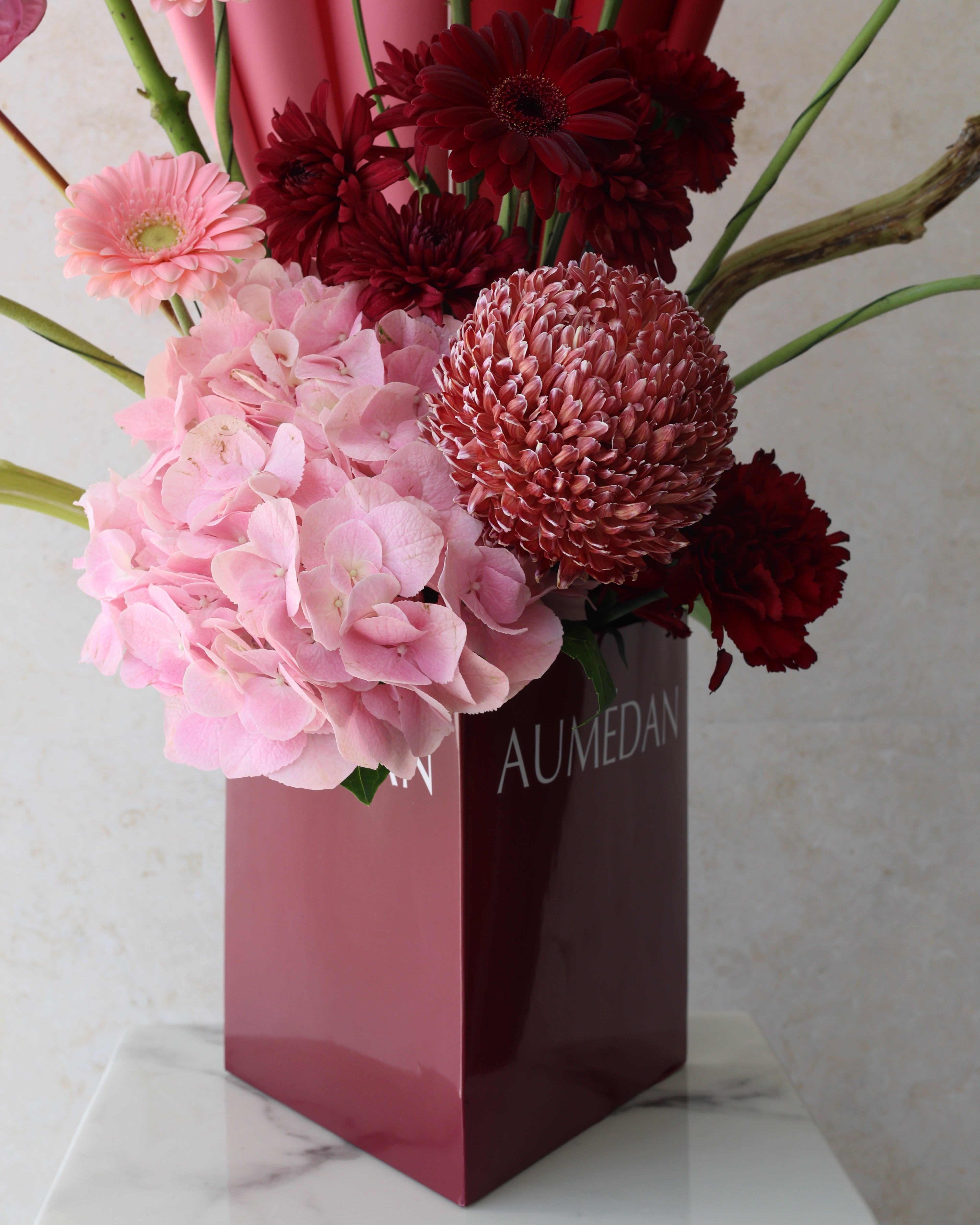 BLUSH AND ROUGE - TRITOTE BAG ARRANGEMENT